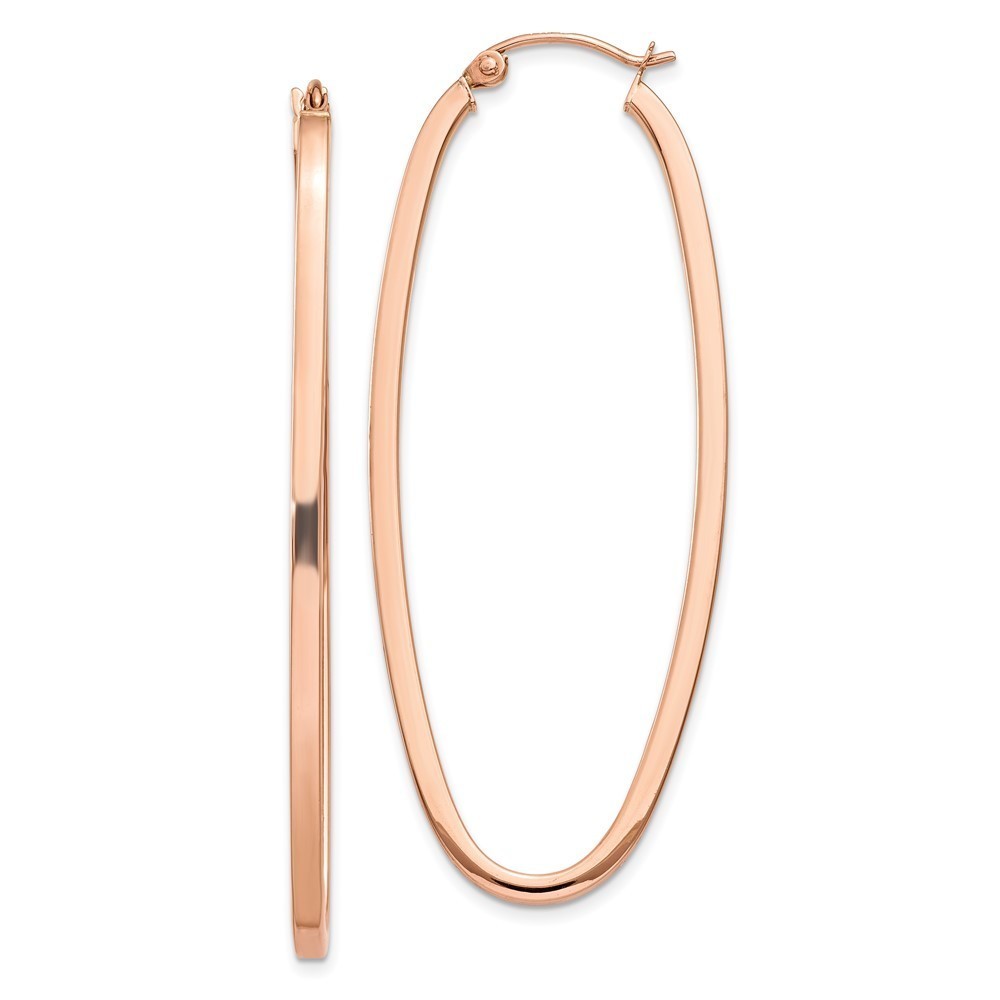 Million Charms 14k Rose 2mm Square Tube Oval Hoop Earrings 22 L x 22 mm W